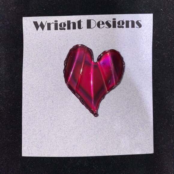 Magic Red Heart Brooch 2 Inches Chrome-Plated Sheet Steel Hand-Cut David A Wrigh - Picture 1 of 2